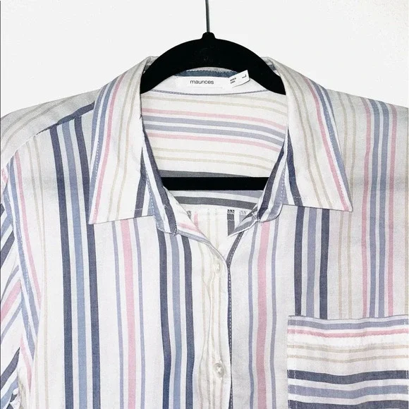 Maurices White & Multicolor Pastel Striped Button Down Shirt Large Women’s - Picture 2 of 12